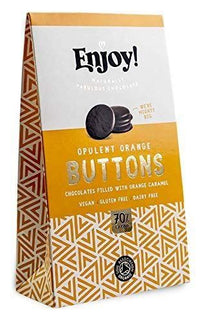 Enjoy Raw Choc Orange Caramel Filled Chocolate Buttons 96g EXP-09