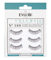 Eylure Volume False Eyelashes Multipack, Style No. 100, Reusable, Adhesive Included, 3 Count