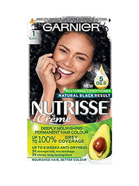 Garnier Nutrisse Permanent Hair Dye, Natural-looking, hair colour result, For All Hair Types, 1 Black