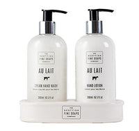 Scottish Fine Soaps Au Lait Hand Care Set (Hand Wash Lotion And Ceramic Bottle Stand)